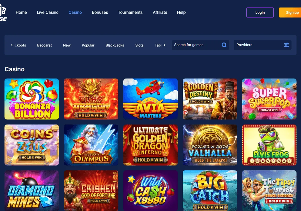 Surge Casino desktop casino games area with slots and table games